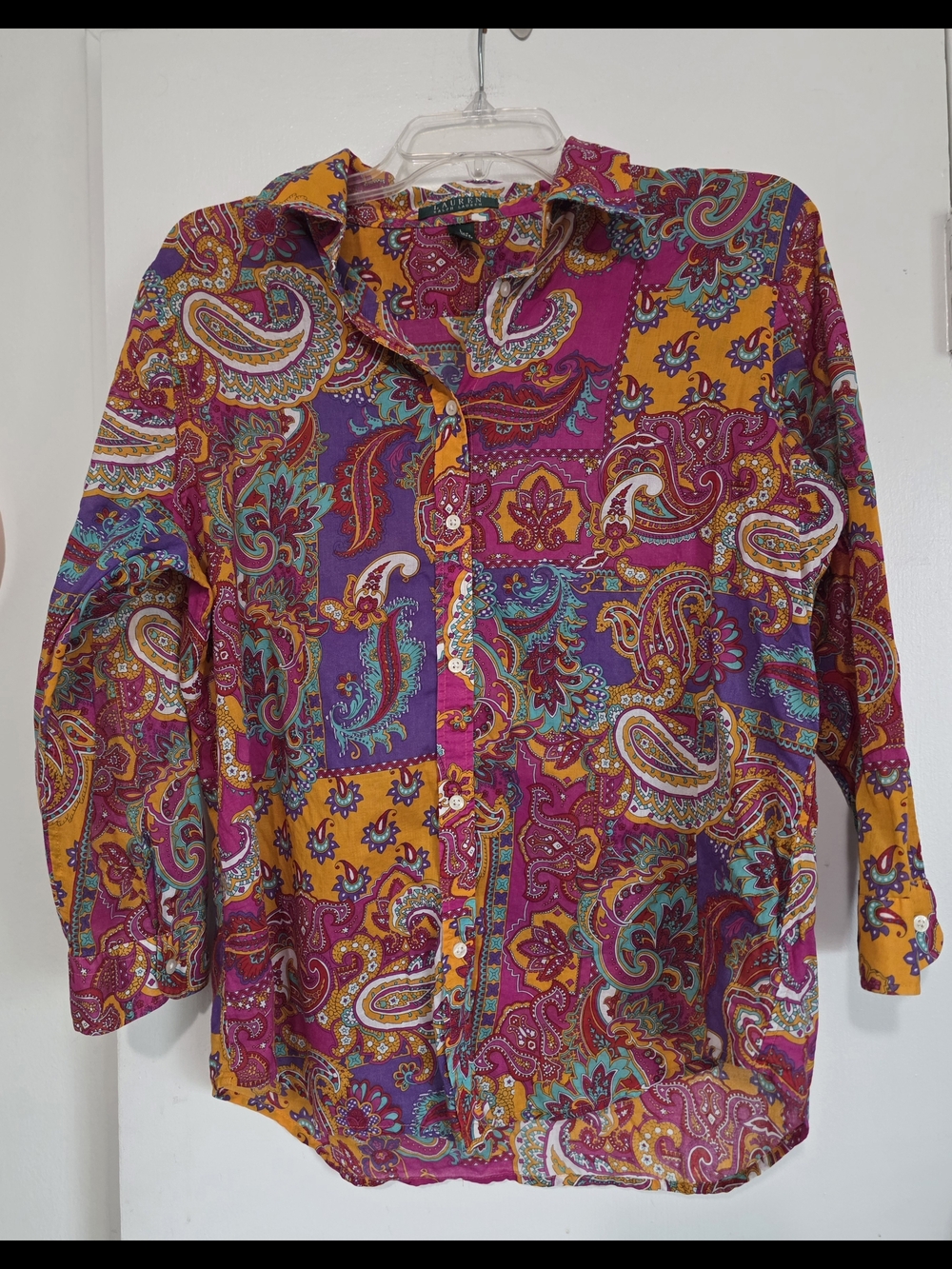 Ralph Lauren Multicolor Paisley Button-Up Blouse (Pink, Yellow, Purple, Teal)